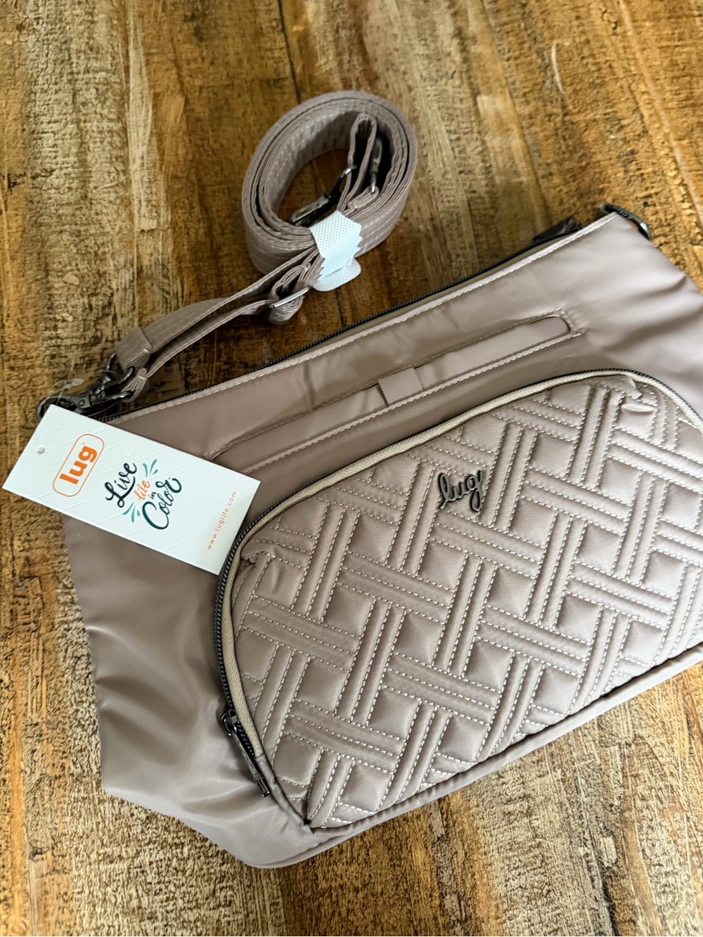 NWT LUG “Samba 2” convertible crossbody bag in sand tan color stylish